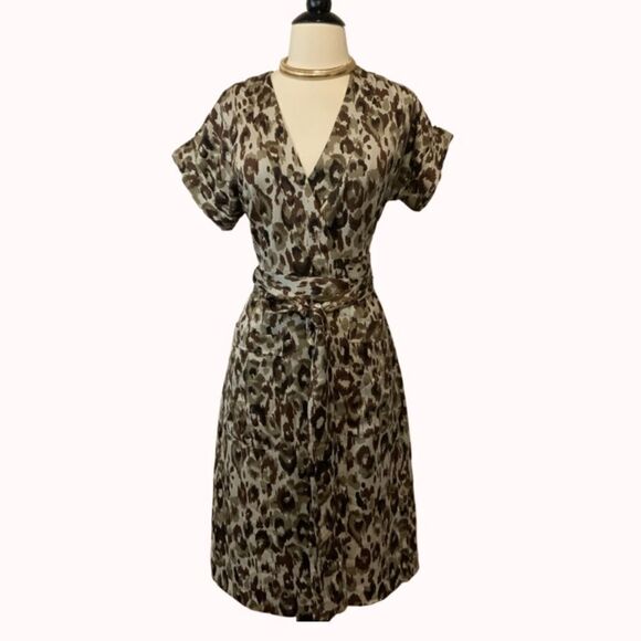 NWT J. Crew Autumn Cheetah Leopard Print Satin Crepe Wrap J6908 Safari Dress - Picture 7 of 15